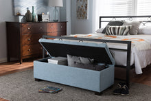 Load image into Gallery viewer, Baxton Studio Roanoke Modern and Contemporary Light Blue Fabric Upholstered Grid-Tufting Storage Ottoman Bench
