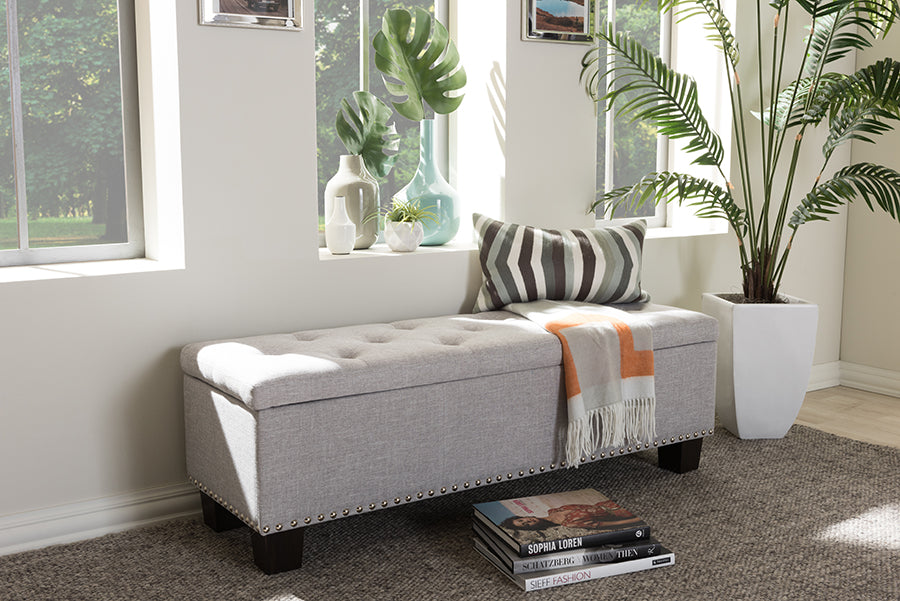 Baxton Studio Hannah Modern and Contemporary Grayish Beige Fabric Upholstered Button-Tufting Storage Ottoman Bench