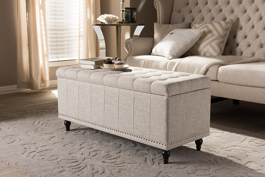 Baxton Studio Kaylee Modern Classic Beige Fabric Upholstered Button-Tufting Storage Ottoman Bench