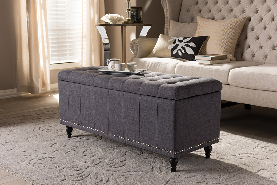 Baxton Studio Kaylee Modern Classic Dark Grey Fabric Upholstered Button-Tufting Storage Ottoman Bench