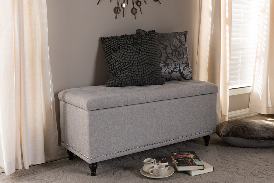 Baxton Studio Kaylee Modern Classic Grayish Beige Fabric Upholstered Button-Tufting Storage Ottoman Bench