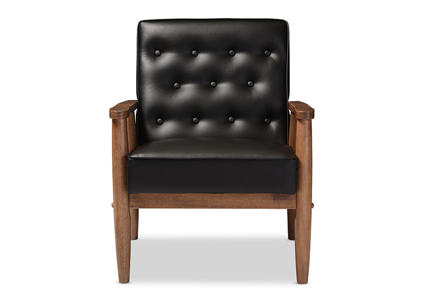 Baxton Studio Sorrento Mid-century Retro Modern Black Faux Leather Upholstered Wooden Lounge Chair