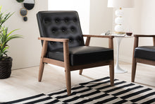 Load image into Gallery viewer, Baxton Studio Sorrento Mid-century Retro Modern Black Faux Leather Upholstered Wooden Lounge Chair
