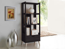 Load image into Gallery viewer, Baxton Studio Kalien Modern and Contemporary Dark Brown Wood Leaning Bookcase with Display Shelves and One Drawer
