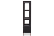 Load image into Gallery viewer, Baxton Studio Kalien Modern and Contemporary Dark Brown Wood Leaning Bookcase with Display Shelves and Two Drawers
