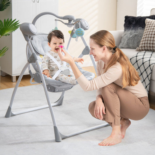 Electric Foldable Baby Rocking Chair with Adjustable Backrest-Gray