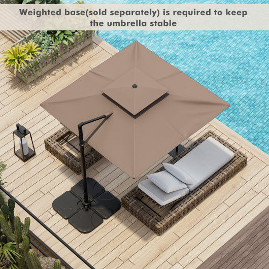 Patio 9.5FT Square Cantilever Offset Umbrella with 360°Rotation-Coffee