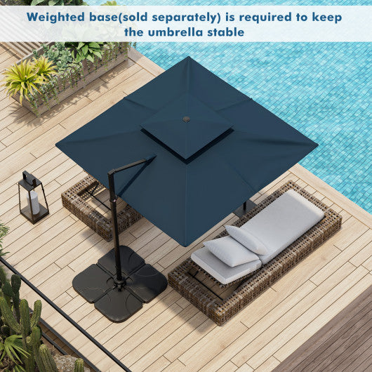 Patio 9.5FT Square Cantilever Offset Umbrella with 360°Rotation-Navy