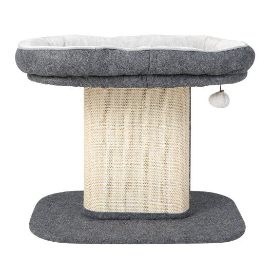 Modern Cat Tree Tower with Large Plush Perch and Sisal Scratching Plate-Beige