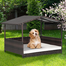 Load image into Gallery viewer, Outdoor Wicker Dog House with Weatherproof Roof-White
