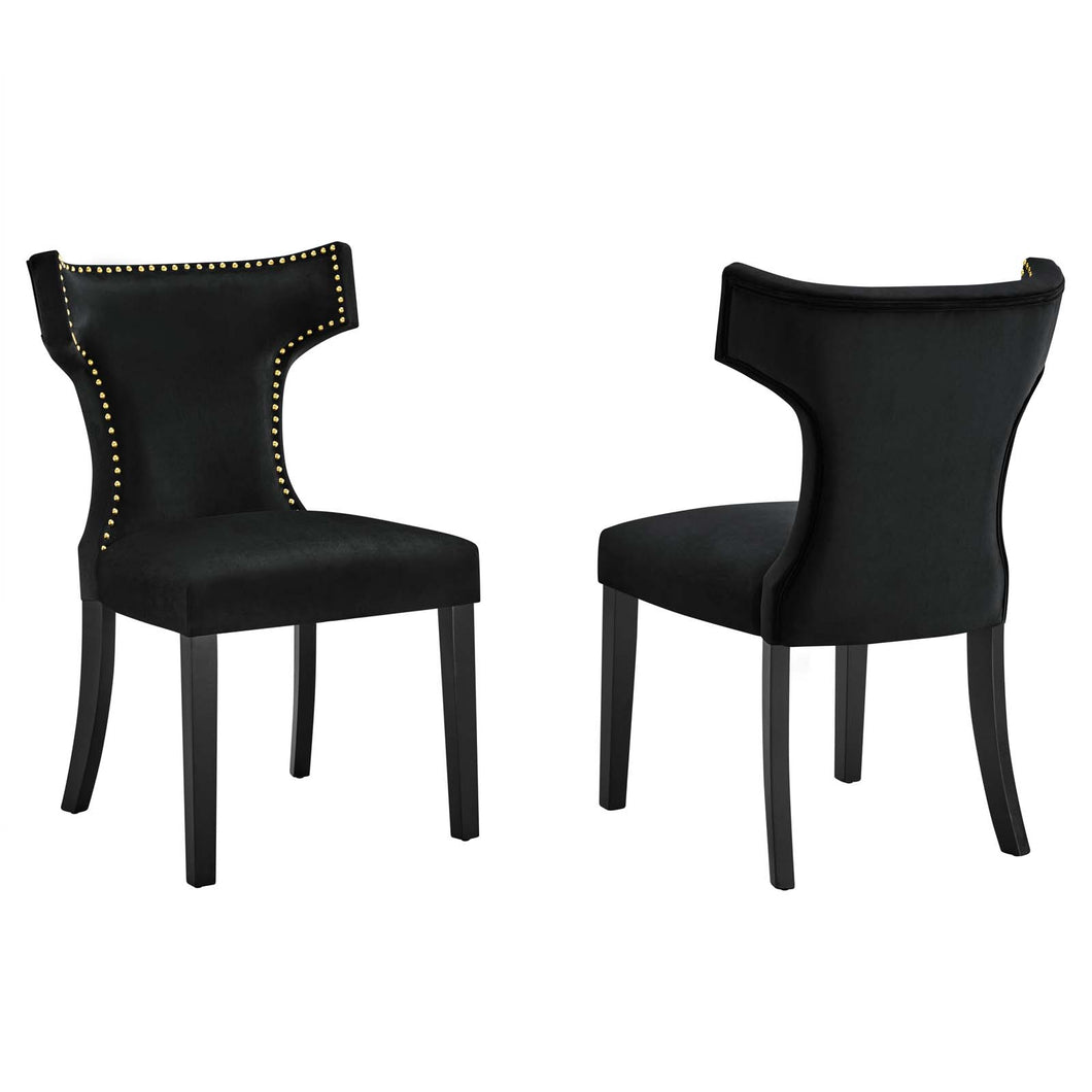 Curve Performance Velvet Dining Chairs Set of 2 by Modway