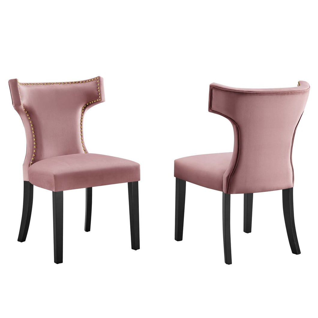 Curve Performance Velvet Dining Chairs Set of 2 by Modway