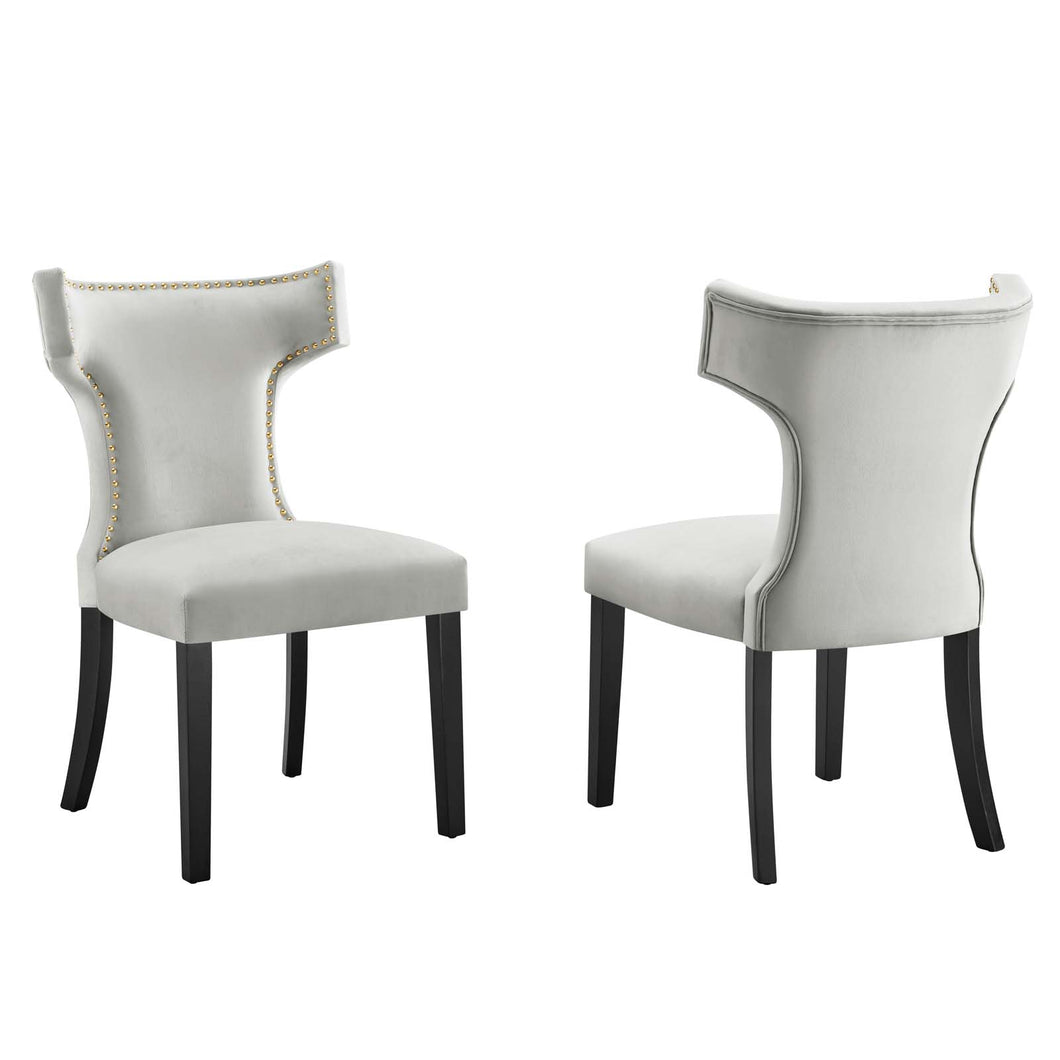 Curve Performance Velvet Dining Chairs Set of 2 by Modway