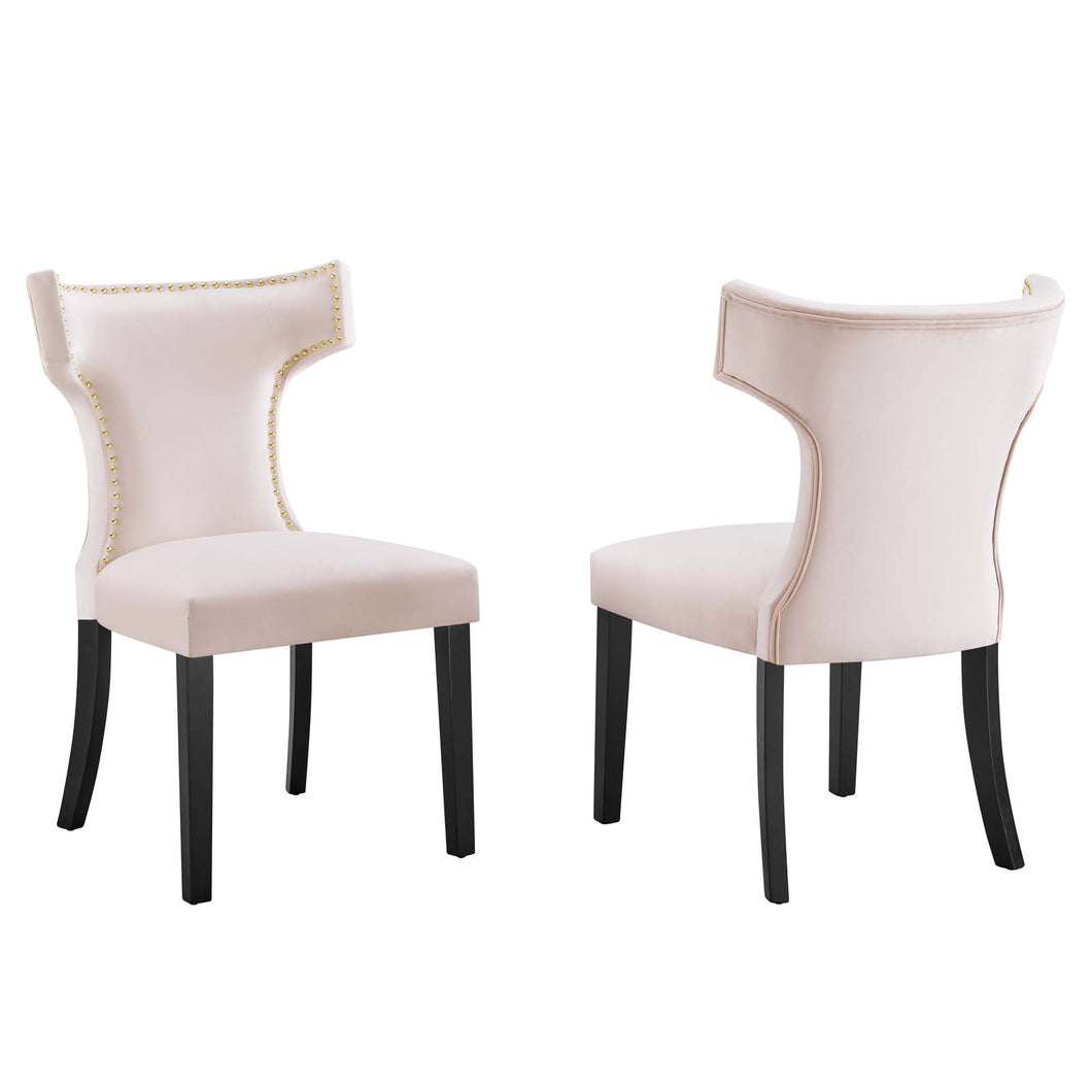 Curve Performance Velvet Dining Chairs Set of 2 by Modway