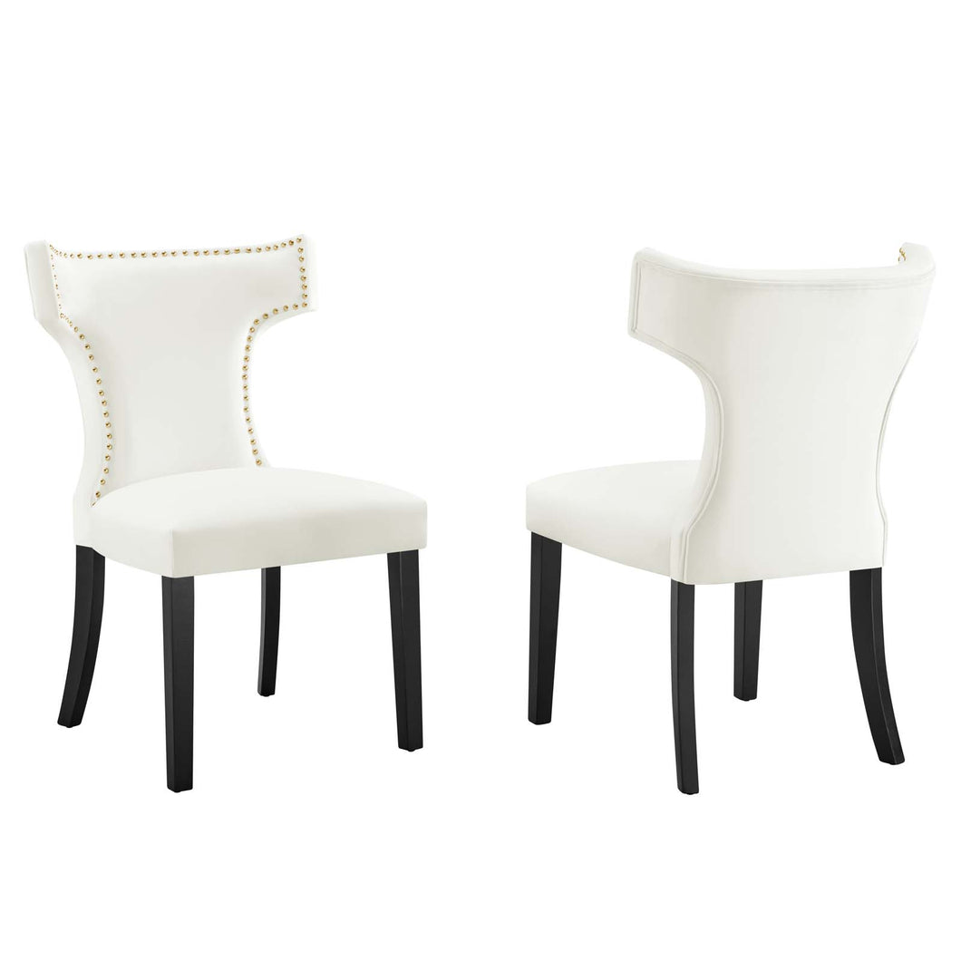 Curve Performance Velvet Dining Chairs Set of 2 by Modway