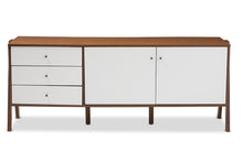 Load image into Gallery viewer, Baxton Studio Harlow Mid-century Modern Scandinavian Style White and Walnut Wood Sideboard Storage Cabinet
