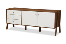 Load image into Gallery viewer, Baxton Studio Harlow Mid-century Modern Scandinavian Style White and Walnut Wood Sideboard Storage Cabinet
