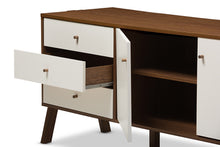 Load image into Gallery viewer, Baxton Studio Harlow Mid-century Modern Scandinavian Style White and Walnut Wood Sideboard Storage Cabinet
