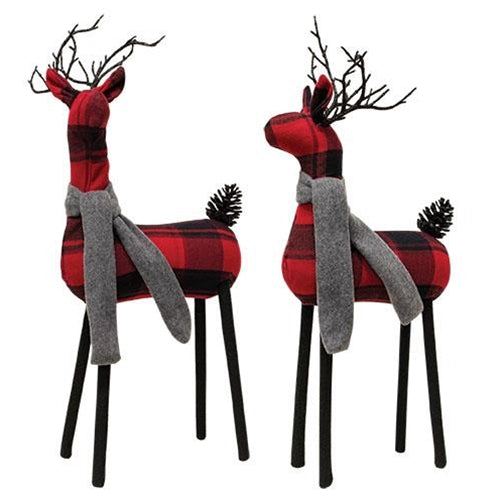 Black & Red Plaid Standing Deer w/Scarf