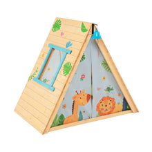 Load image into Gallery viewer, 2-in-1 Wooden Kids Triangle Playhouse with Climbing Wall and Front Bell
