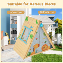 Load image into Gallery viewer, 2-in-1 Wooden Kids Triangle Playhouse with Climbing Wall and Front Bell
