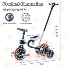 Load image into Gallery viewer, 4-in-1 Kids Trike Bike with Adjustable Parent Push Handle and Seat Height-Navy
