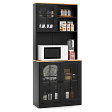 Load image into Gallery viewer, 72 Inch Freestanding Pantry Cabinet with Hutch and Adjustable Shelf-Black
