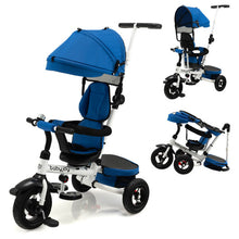 Load image into Gallery viewer, Folding Tricycle Baby Stroller with Reversible Seat and Adjustable Canopy-Blue
