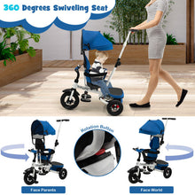 Load image into Gallery viewer, Folding Tricycle Baby Stroller with Reversible Seat and Adjustable Canopy-Blue
