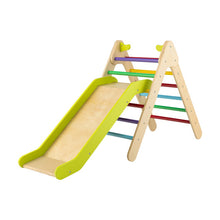 Load image into Gallery viewer, 2-in-1 Wooden Triangle Climber Set with Gradient Adjustable Slide-Multicolor
