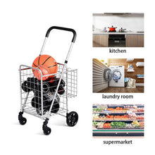 Load image into Gallery viewer, Folding Shopping Cart Basket Rolling Trolley with Adjustable Handle-Silver
