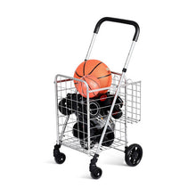 Load image into Gallery viewer, Folding Shopping Cart Basket Rolling Trolley with Adjustable Handle-Silver
