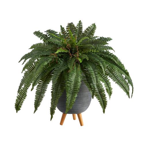 2.5'Boston Fern Artificial Plant in Gray Planter with Stand