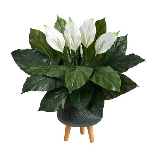 2.5'Spathiphyllum Artificial Plant in Black Planter with Stand