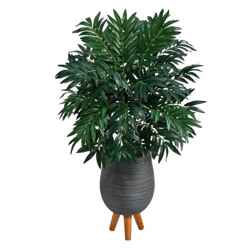 3'Bamboo Palm Artificial Plant in Gray Planter with Stand