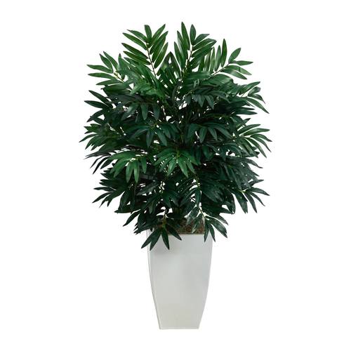 3'Bamboo Palm Artificial Plant in White Metal Planter