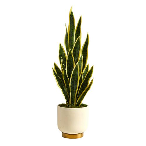 3'Sansevieria Artificial Plant in Cream Planter with Gold Base