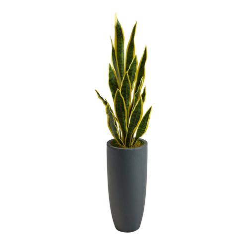 3.5'Sansevieria Artificial Plant in Gray Planter