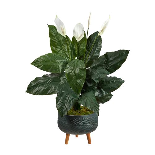 4'Spathiphyllum Artificial Plant in Black Planter with Stand