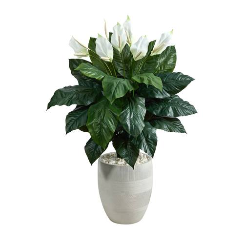 4'Spathiphyllum Artificial Plant in White Designer Planter