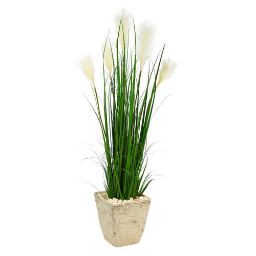 4.5'Wheat Plum Grass Artificial Plant in Country White Planter