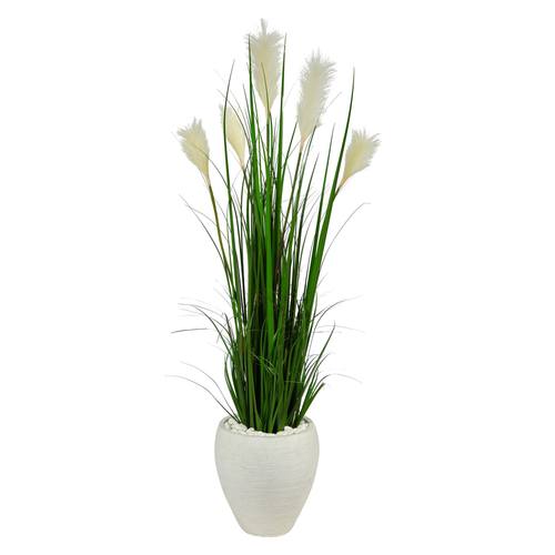 4.5'Wheat Plum Grass Artificial Plant in White Planter