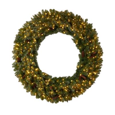 5'Flocked Artificial Christmas Wreath with Pinecones, 300 Clear LED Lights and 680 Bendable Branches