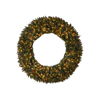 5'Large Flocked Artificial Christmas Wreath with Pinecones, Berries, 400 Clear LED Lights and 820 Bendable Branches