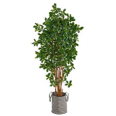 6'Black Olive Artificial Tree in Handmade Black and White Natural Jute and Cotton Planter