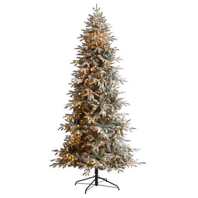 8.5'Flocked Manchester Spruce Artificial Christmas Tree with 550 Lights and 1317 Bendable Branches