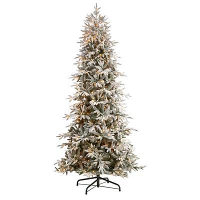 9.5'Flocked Manchester Spruce Artificial Christmas Tree with 650 Lights and 1733 Bendable Branches