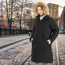 Load image into Gallery viewer, Women&#39;s Hooded Long Down Coat with Faux-fur Trim-Black-XXL
