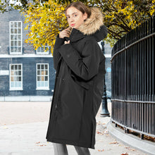 Load image into Gallery viewer, Women&#39;s Hooded Long Down Coat with Faux-fur Trim-Black-XXL
