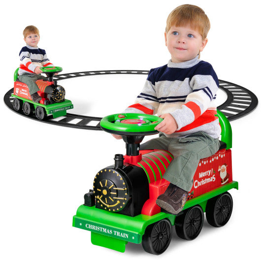 6V Electric Kids Ride On Train with 16 Pieces Tracks-Green